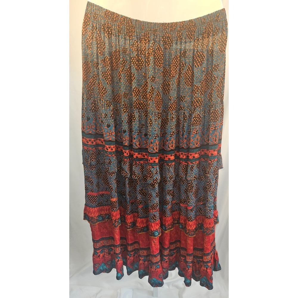 Vintage Carole‎ Little tiered maxi skirt mixed print size 16